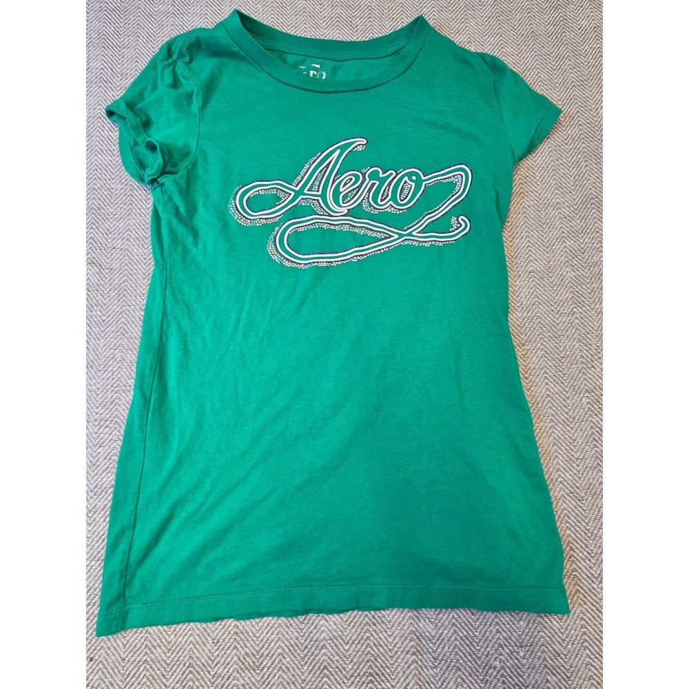 Aeropostale T-Shirt Womens L Green Graphic Print Short Sleeve Crew Neck Pullover